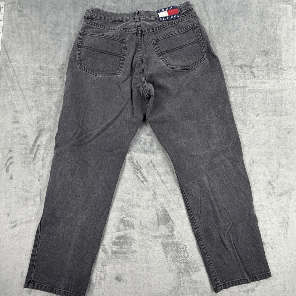 Tommy Hilfiger Jeans Mens 12 Gray Vintage Straight Leg Denim 90s Style USA Flag - Picture 2 of 10